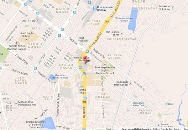 Location map of Orissa State Museum Bhubaneswar