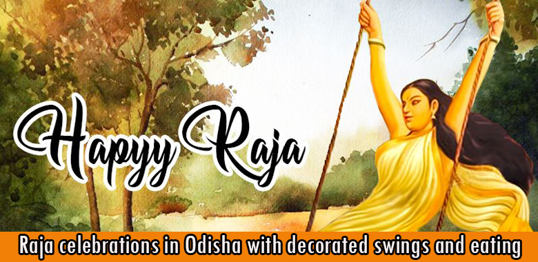 Raja celebrations in Odisha with decorated swings and eating pithas